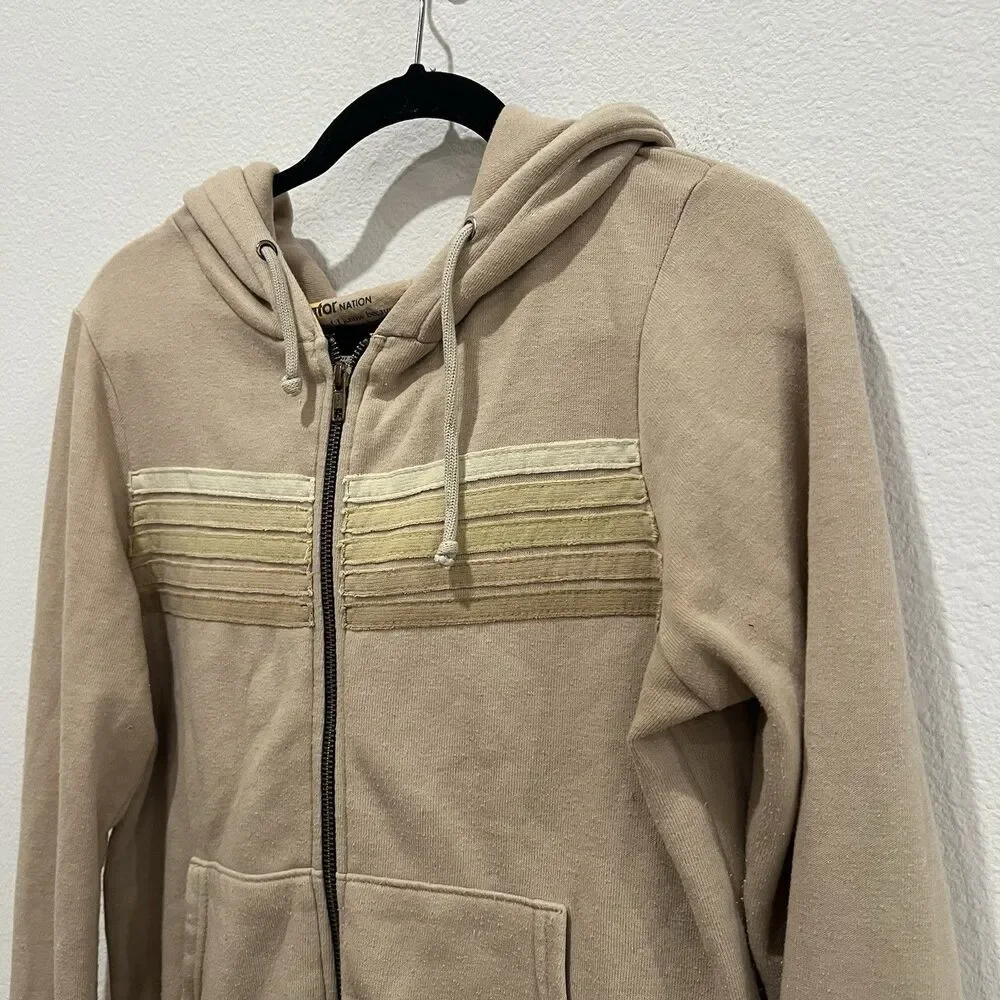 Aviator Nation 5 Stripe Hoodie Sweatshirt Small Full Zip Sand Tan - Picture 3 of 15